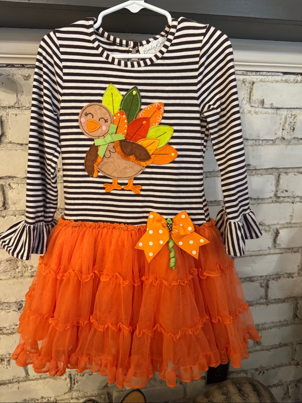 Emily Rose Girls Orange Turkey Tutu Dress - Striped Long Sleeve Costume